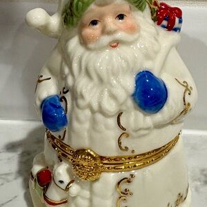 Christmas Victorian Santa Rocking Horse Porcelain Trinket Box Figurine